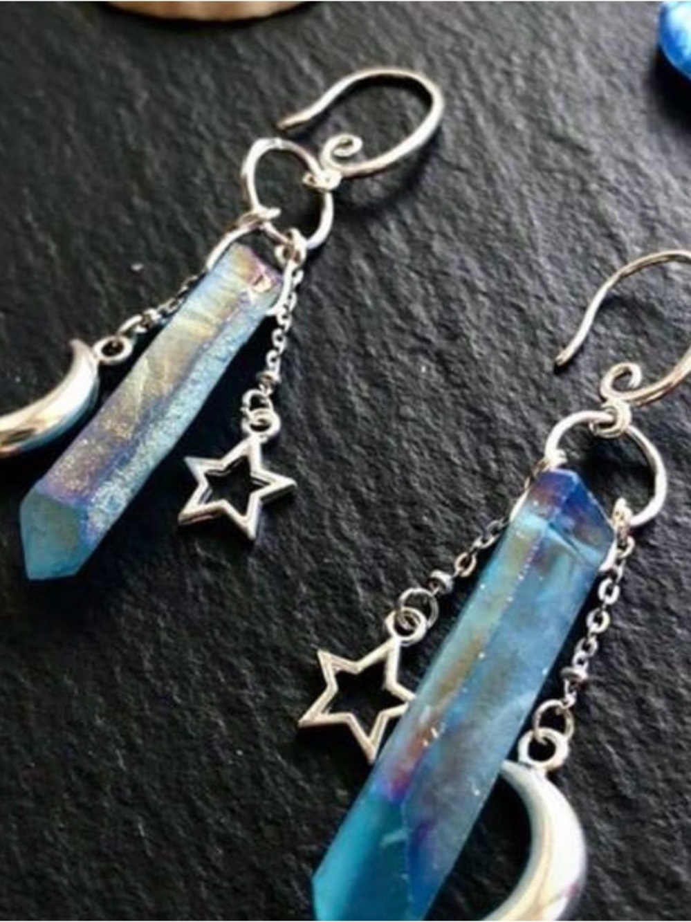 Celestial Blue Crystal Star & Moon Drop Earrings